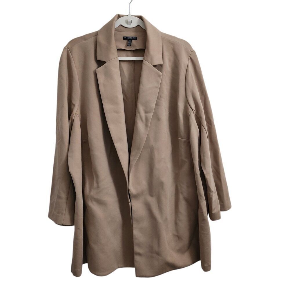 Eileen Fisher Jacket 3X Tan‎ Bramble Flex Tencel Notch Collar Ponte Italian Yarn